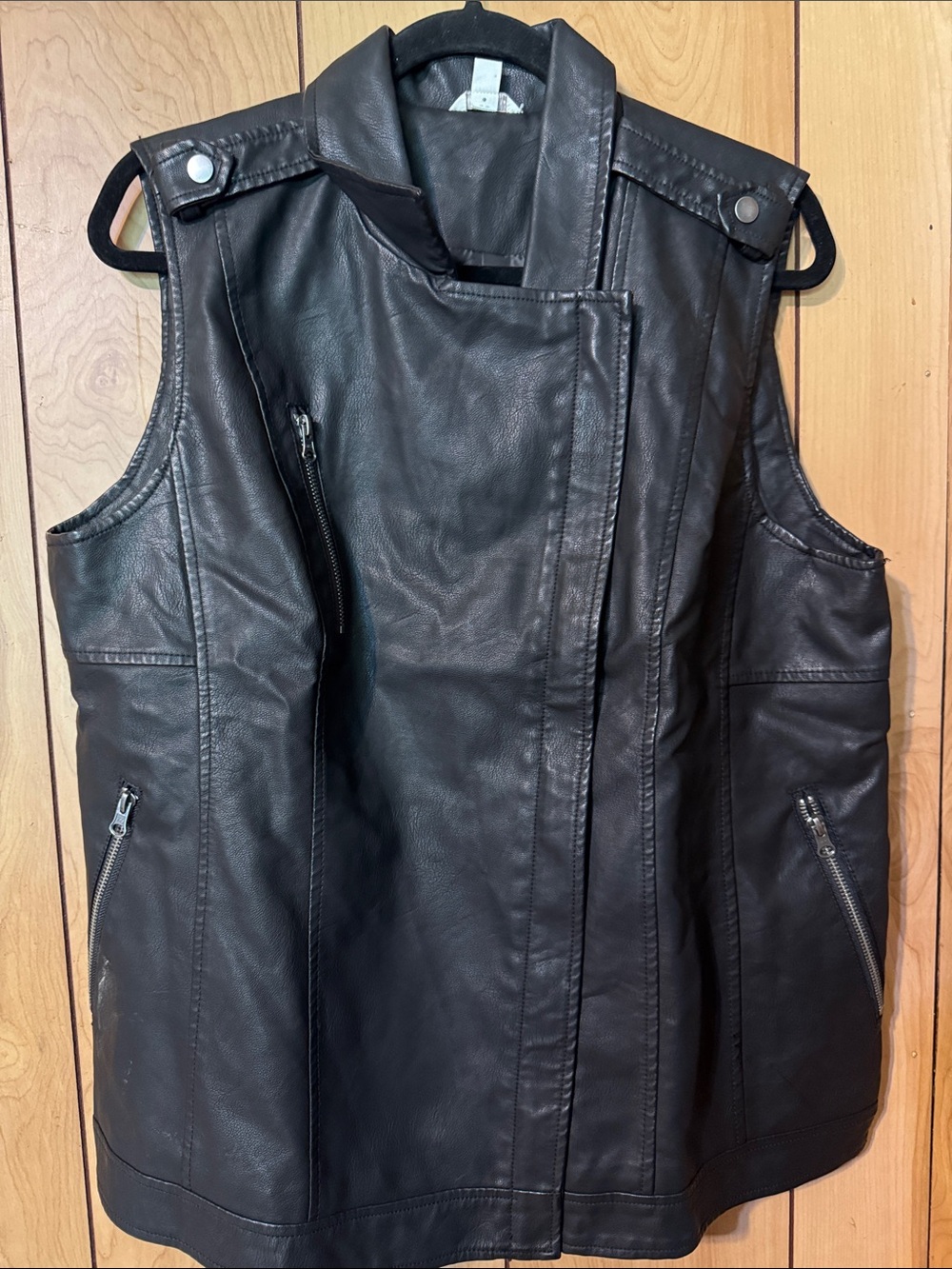 Cato Black Faux Leather Moto Vest with Zip Pockets